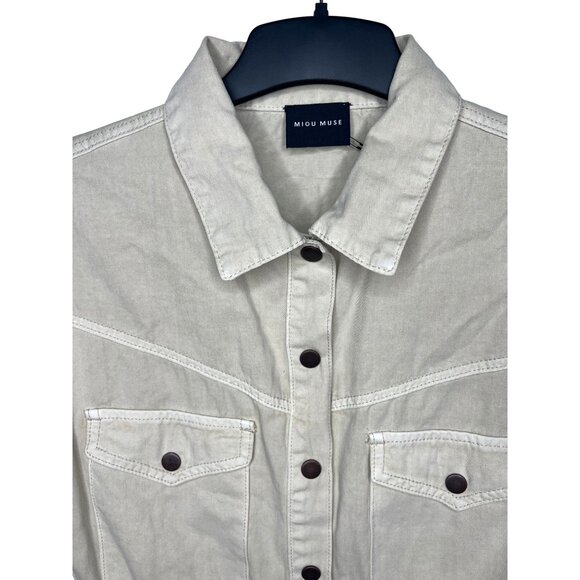 Miou Muse Utility Style Beige Cotton Romper With Button Front Pockets Medium - Picture 9 of 14